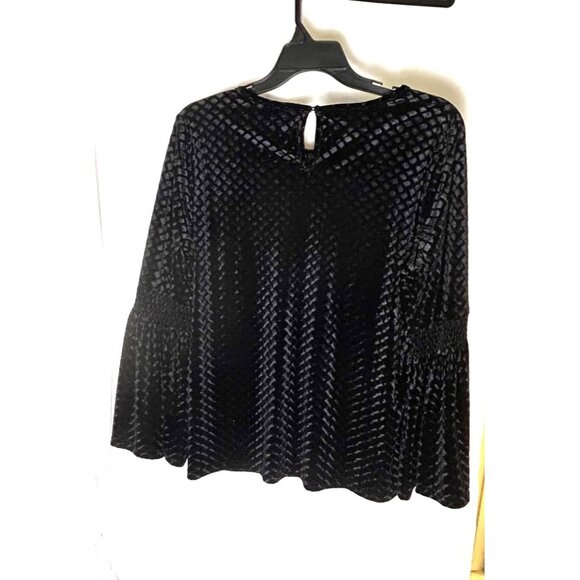 Solitaire Black Velvet Textured Bell Sleeve Top Women’s L Boho Chic Whimsical - Picture 5 of 10